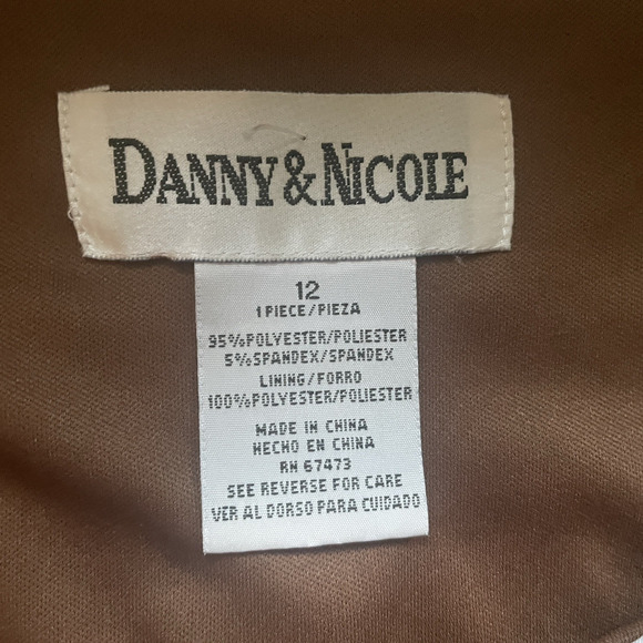 Vintage Y2K Danny Nicole Dress Women 12 Brown Geometric Pleated Back Tie Stretch - Picture 3 of 7